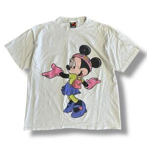 Vintage 90s Mickey Unlimited Minnie Mouse T Shirt USA Made White Adult M/L Rare